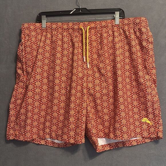 Tommy Bahama Swim Trunks Mesh Lined Pockets Mens XXL Orange Geometric Print - Picture 1 of 13